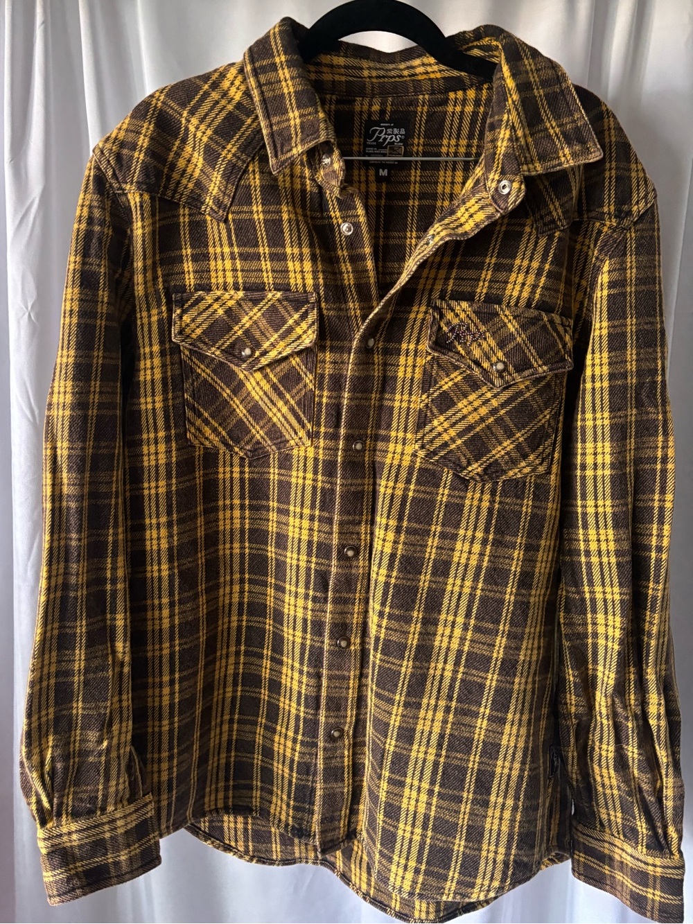 PRPS Yellow and Brown Plaid Button-Down Shirt